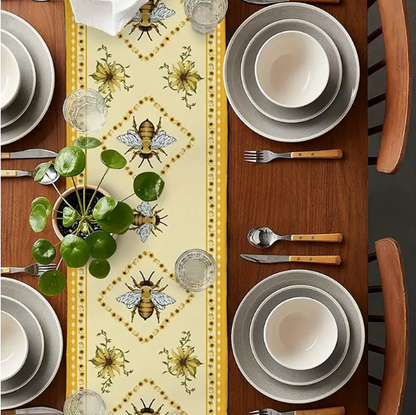 Bulk 4 Pcs Bee Linen Table Runners For Holiday Party Home Dining Living Room Decoration Wholesale
