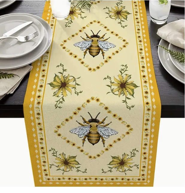 Bulk 4 Pcs Bee Linen Table Runners For Holiday Party Home Dining Living Room Decoration Wholesale
