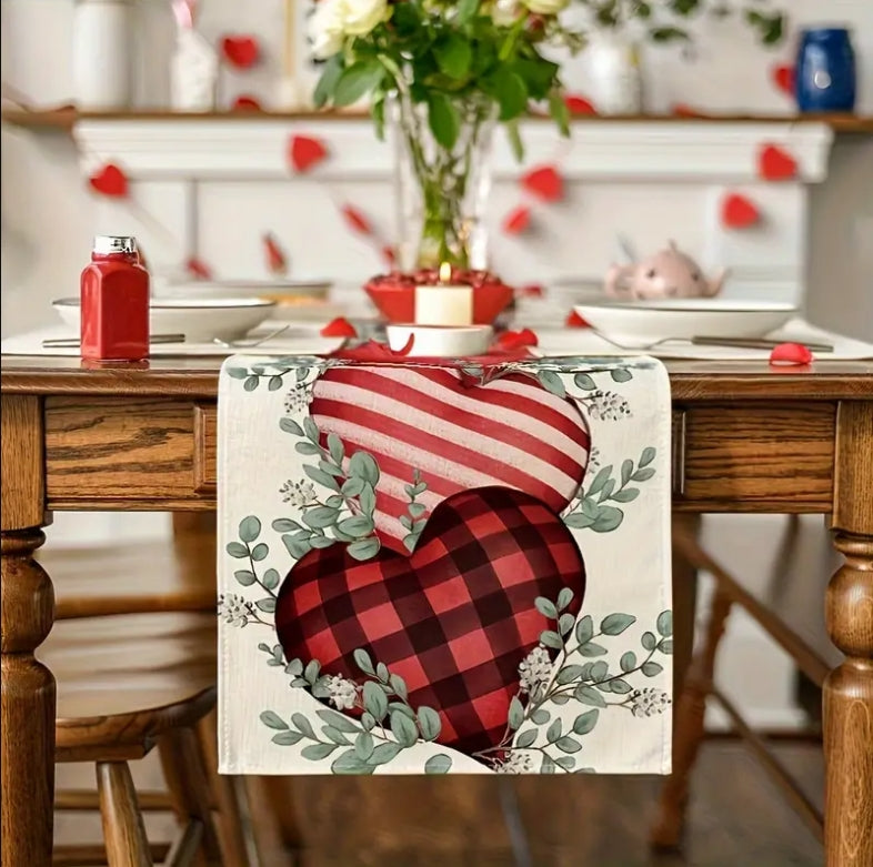 Bulk 1pc Eucalyptus Hearts Valentine's Day Table Runner Holiday Kitchen Dining Table Decoration for Home Party Indoor Outdoor Wholesale