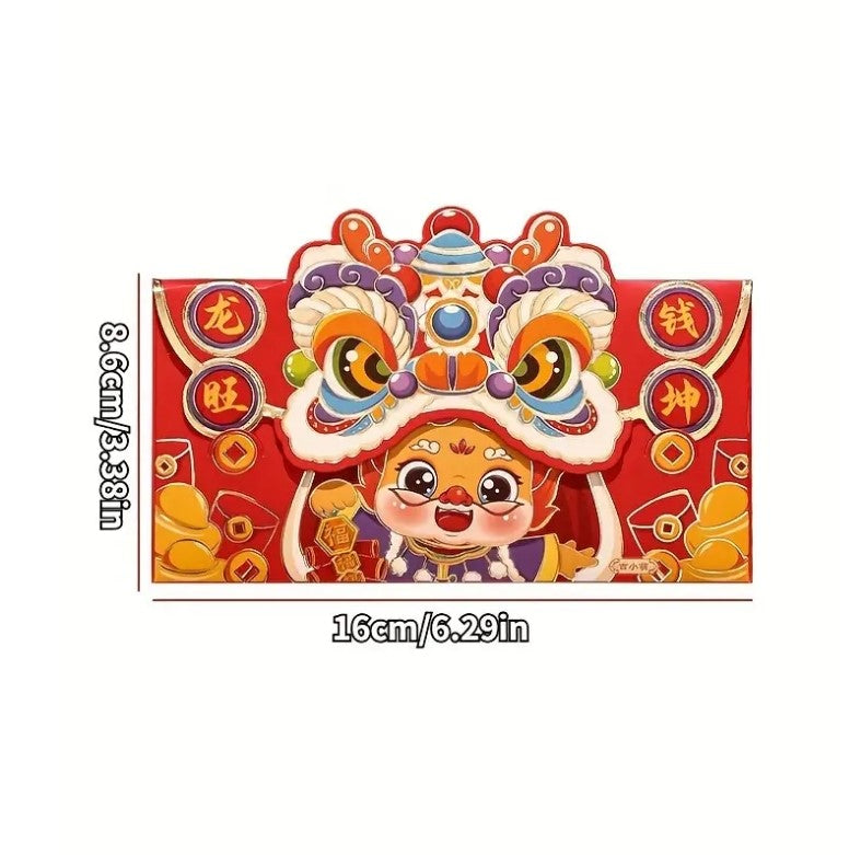 Bulk 12 Pcs Chinese New Year Red Envelopes Dragon Cartoon Lucky Money Packets for Kids Hong Bao Lunar Festival Gift Wholesale