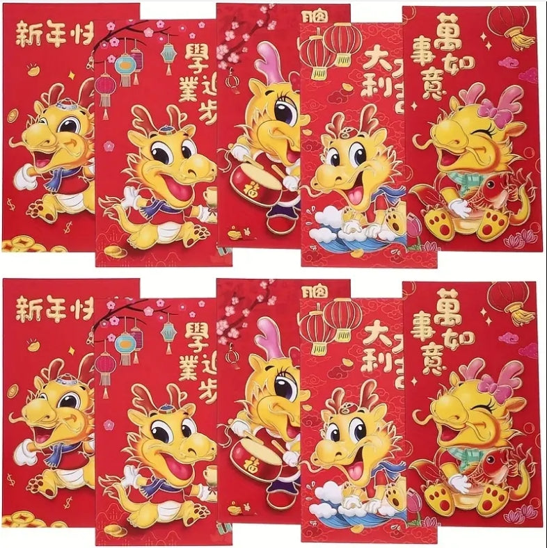 Bulk 20pcs Year of the Dragon Red Envelope 2024 Creative Red Packet Lucky Money Chinese New Year Gift for Spring Festival Wedding Birthday Greeting Wholesale