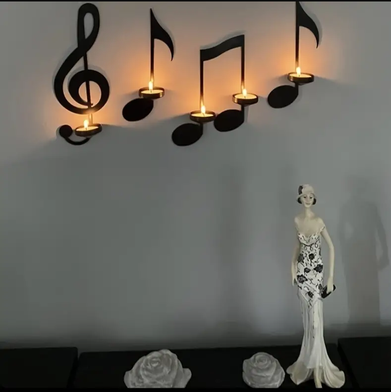 Bulk 4 Pcs Music Notes Candle Holders Wall Mount Hanging Candlestick for Home Living Room Dining Room Art Decor Wholesale