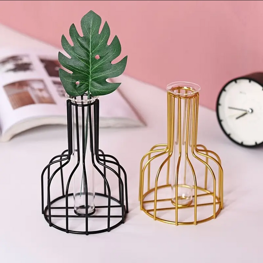 Bulk Clear Glass Test Tube Vase with Metal Frame Hollow Iron Vase for Wedding Living Room Home Table Centerpieces Decorations Wholesale