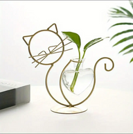 Bulk 1pc Heart-shape Glass Vase with Cat Shape Metal Stand for Home Garden Wedding Decoration Home Decor Wholesale