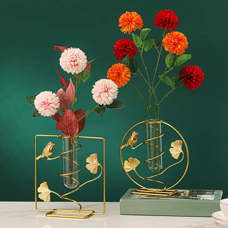 Bulk 1pc Elegant Ginkgo Leaf Metal Vase with Geometry Stand for Home Decor Flower Arrangements Wholesale