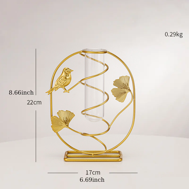 Bulk 1pc Elegant Ginkgo Leaf Metal Vase with Geometry Stand for Home Decor Flower Arrangements Wholesale