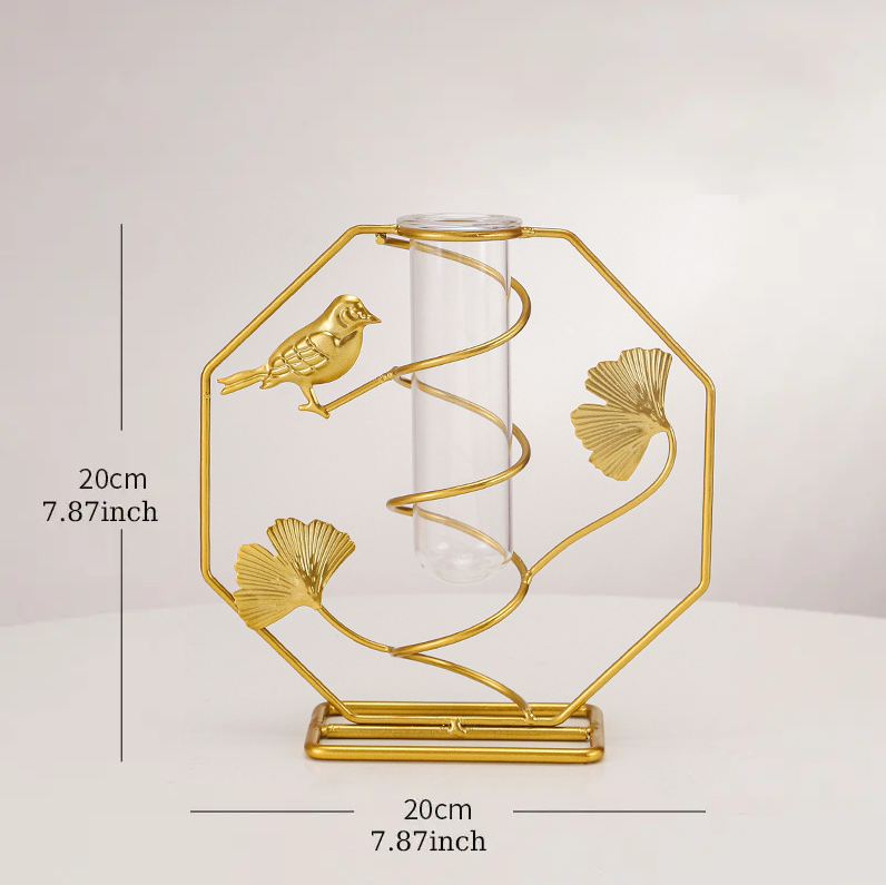 Bulk 1pc Elegant Ginkgo Leaf Metal Vase with Geometry Stand for Home Decor Flower Arrangements Wholesale