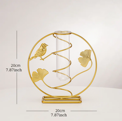 Bulk 1pc Elegant Ginkgo Leaf Metal Vase with Geometry Stand for Home Decor Flower Arrangements Wholesale