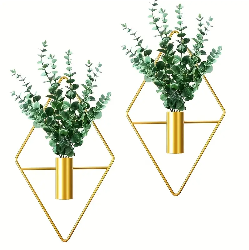 Bulk 1pc Rhombus Shape Metal Hanging Vase Modern Geometric Wall Decor For Home Living Room Office Decor Home Decor Wholesale