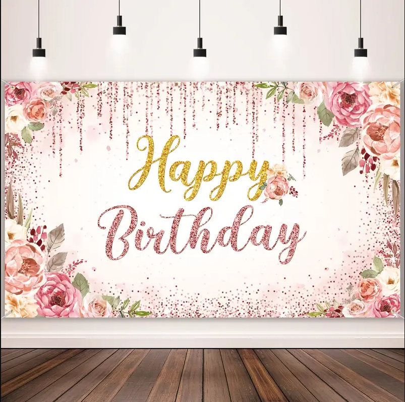 Bulk 10 Pcs Happy Birthday Backdrop Rose Glitters Banner for Wedding Bridal Engagement Shower Bachelor Birthday Anniversary Party Supplies Wholesale