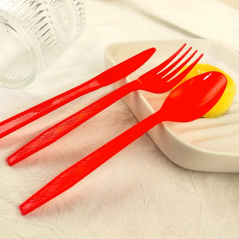 Bulk 60 Pcs Disposable Tableware Set Plastic Colored Knives Forks Spoons Set Wholesale