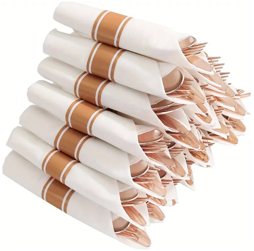 Bulk 10 Packs Pre-Rolled Plastic Disposable Cutlery Set 10 Forks 10 Spoons 10 Knives 10 Napkins Disposable Tableware Wholesale