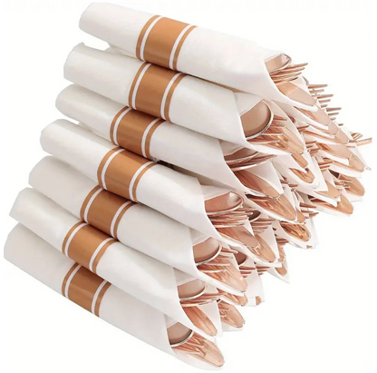 Bulk 10 Packs Pre-Rolled Plastic Disposable Cutlery Set 10 Forks 10 Spoons 10 Knives 10 Napkins Disposable Tableware Wholesale