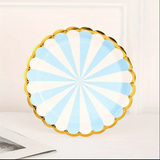 Bulk 50 Pcs Disposable Striped Dinner Plates with Gold Foil Scalloped Edge Wholesale