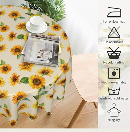 Bulk 2 Pcs Vintage Tablecloths 59 Inch Waterproof Sunflower Round Tablecloth Wholesale