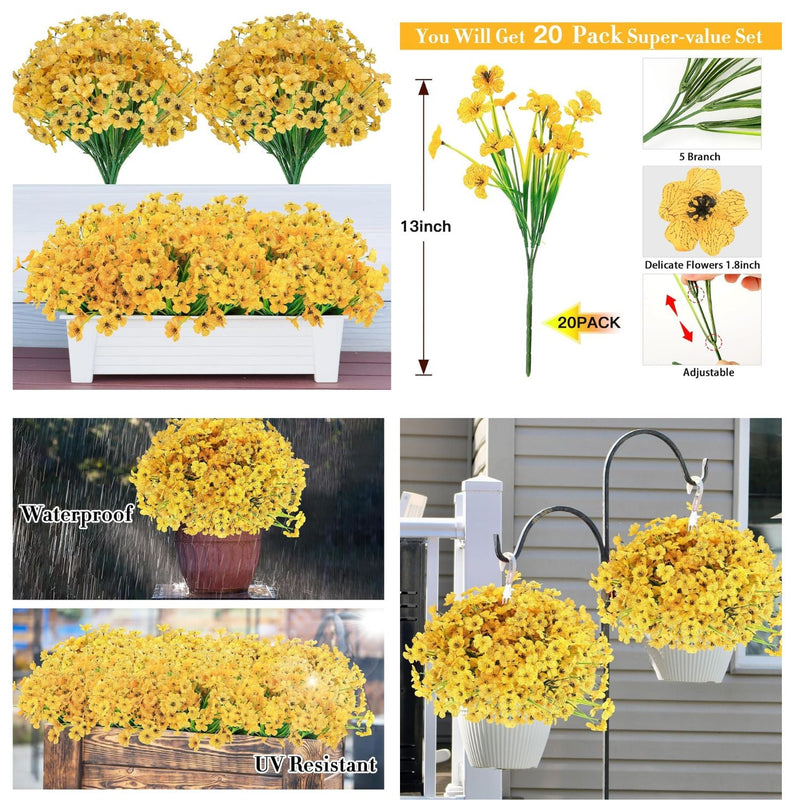 20 Bundles Artificial Daisy Garland with Eucalyptus, UV Resistant Outdoor Hanging Flowers, Premium Silk Blend, Vibrant Colors