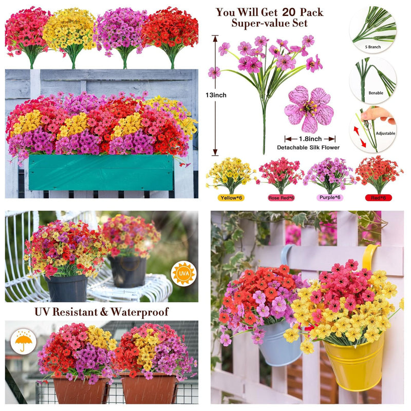 20 Bundles Artificial Daisy Garland with Eucalyptus, UV Resistant Outdoor Hanging Flowers, Premium Silk Blend, Vibrant Colors
