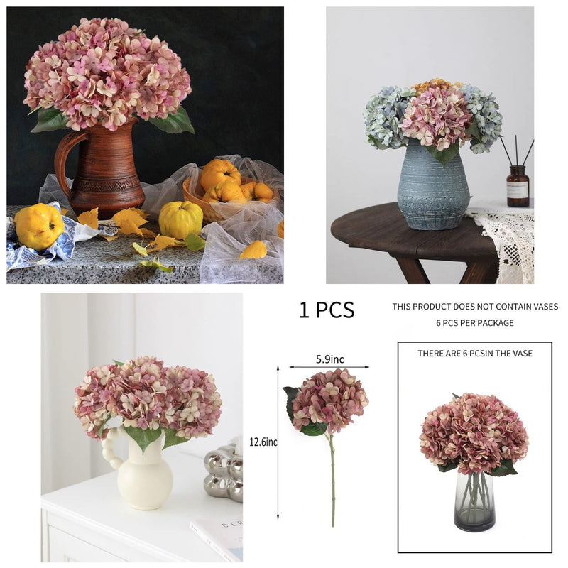 6 Pcs Artificial Silk Autumn Hydrangea Flowers, 12.6" Stems, 5.9" Heads, Realistic Fall Decor for Wedding & Farmhouse
