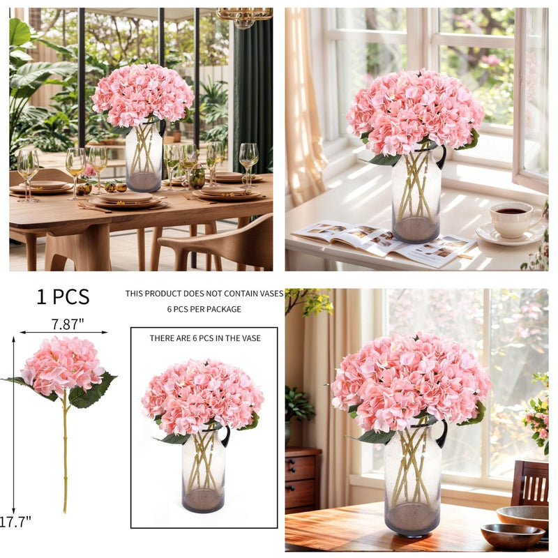 6 Pcs Artificial Silk Autumn Hydrangea Flowers, 12.6" Stems, 5.9" Heads, Realistic Fall Decor for Wedding & Farmhouse
