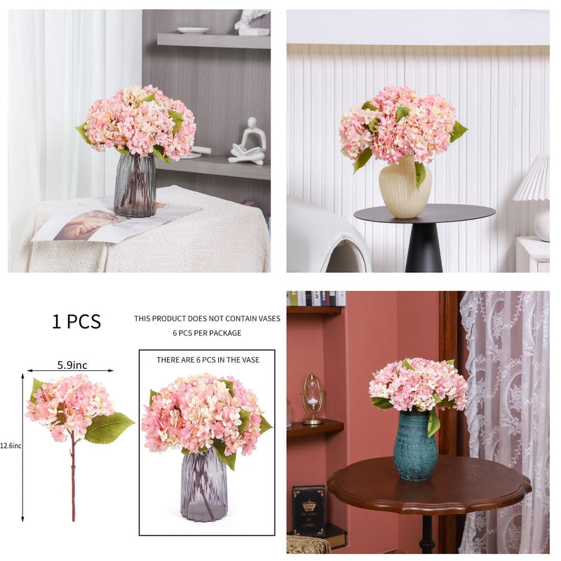 6 Pcs Artificial Silk Autumn Hydrangea Flowers, 12.6" Stems, 5.9" Heads, Realistic Fall Decor for Wedding & Farmhouse
