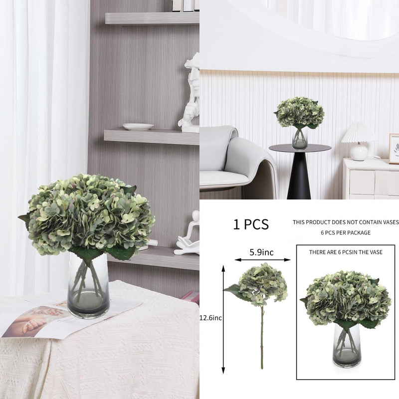 6 Pcs Artificial Silk Autumn Hydrangea Flowers, 12.6" Stems, 5.9" Heads, Realistic Fall Decor for Wedding & Farmhouse
