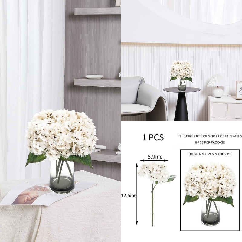 6 Pcs Artificial Silk Autumn Hydrangea Flowers, 12.6" Stems, 5.9" Heads, Realistic Fall Decor for Wedding & Farmhouse