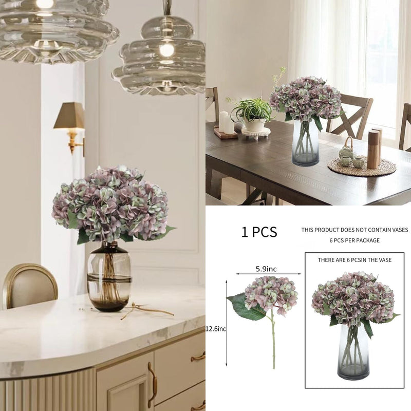 6 Pcs Artificial Silk Autumn Hydrangea Flowers, 12.6" Stems, 5.9" Heads, Realistic Fall Decor for Wedding & Farmhouse
