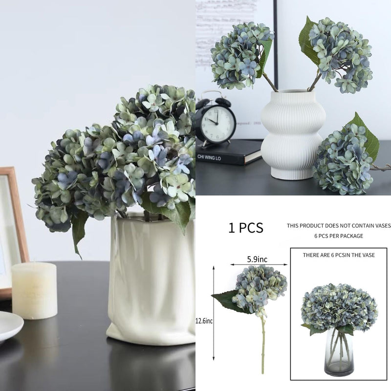 6 Pcs Artificial Silk Autumn Hydrangea Flowers, 12.6" Stems, 5.9" Heads, Realistic Fall Decor for Wedding & Farmhouse