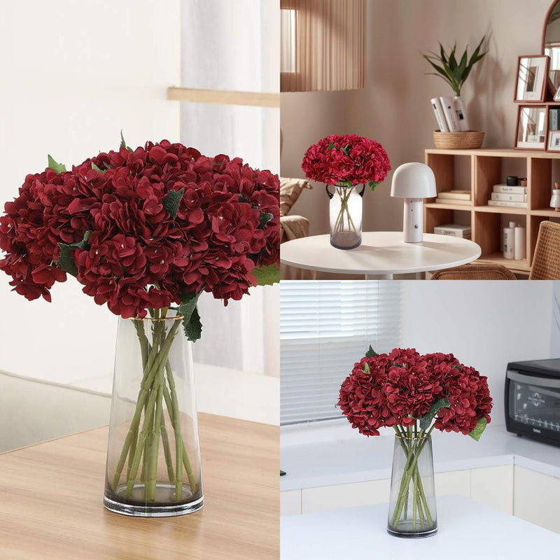 6 Pcs Artificial Silk Autumn Hydrangea Flowers, 12.6" Stems, 5.9" Heads, Realistic Fall Decor for Wedding & Farmhouse