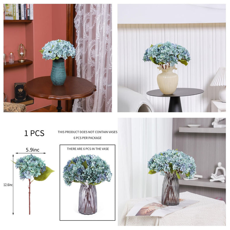 6 Pcs Artificial Silk Autumn Hydrangea Flowers, 12.6" Stems, 5.9" Heads, Realistic Fall Decor for Wedding & Farmhouse