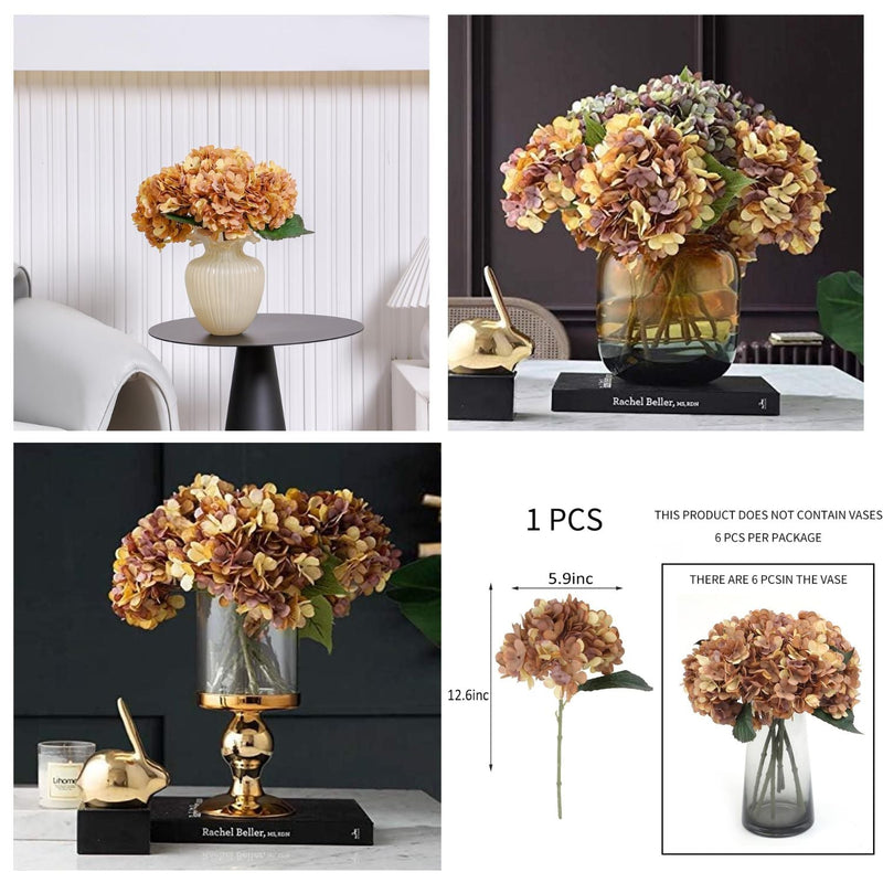 6 Pcs Artificial Silk Autumn Hydrangea Flowers, 12.6" Stems, 5.9" Heads, Realistic Fall Decor for Wedding & Farmhouse