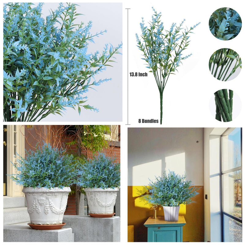 8 Bundles Artificial Lavender Stems, 12 Inch UV-Resistant Silk Flowers, Vibrant Purple, Flexible Fade-Resistant Shrubs for Outdoor & Wedding Decor
