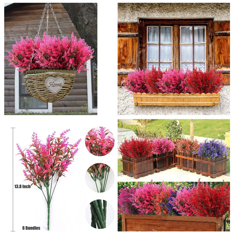 8 Bundles Artificial Lavender Stems, 12 Inch UV-Resistant Silk Flowers, Vibrant Purple, Flexible Fade-Resistant Shrubs for Outdoor & Wedding Decor