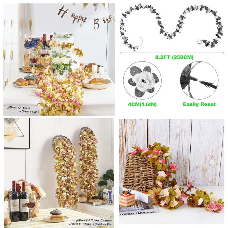 45 Pcs Artificial Rose Vine Garland 66 FT Pink Flowers with Green Leaves Flexible Stems for Wedding Decor
