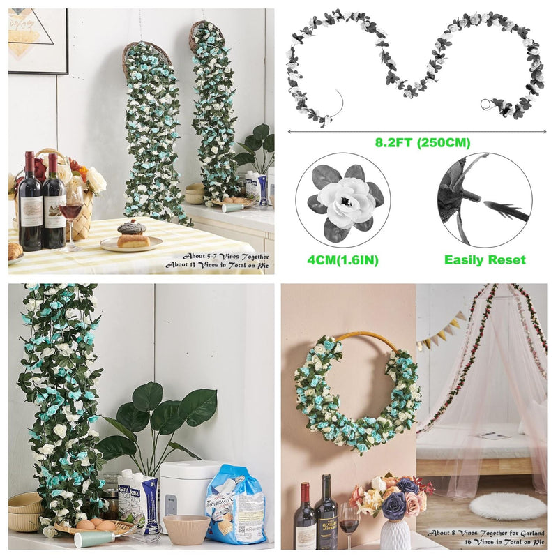 45 Pcs Artificial Rose Vine Garland 66 FT Pink Flowers with Green Leaves Flexible Stems for Wedding Decor