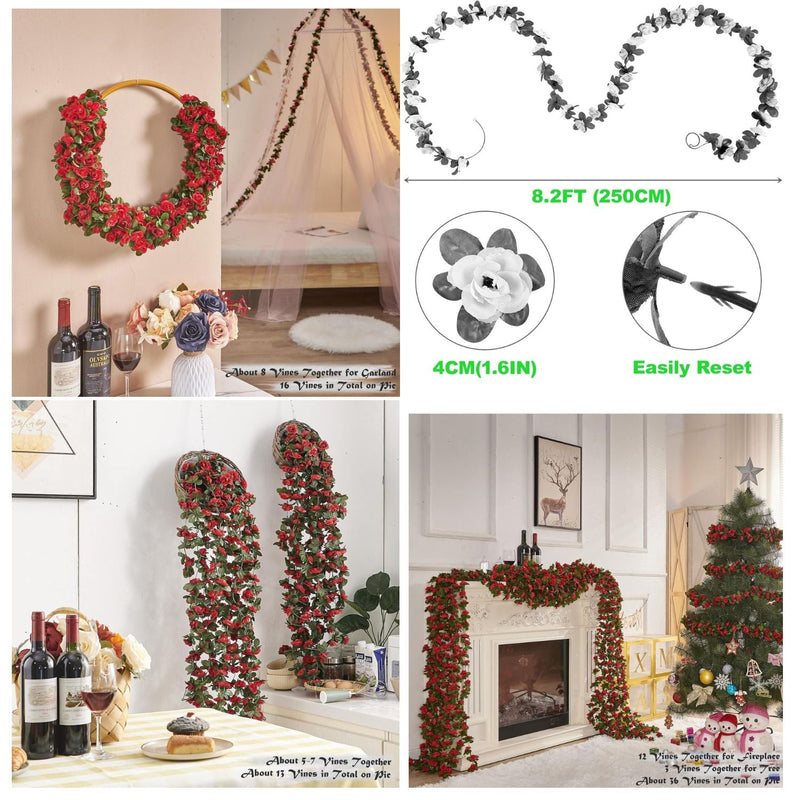 45 Pcs Artificial Rose Vine Garland 66 FT Pink Flowers with Green Leaves Flexible Stems for Wedding Decor