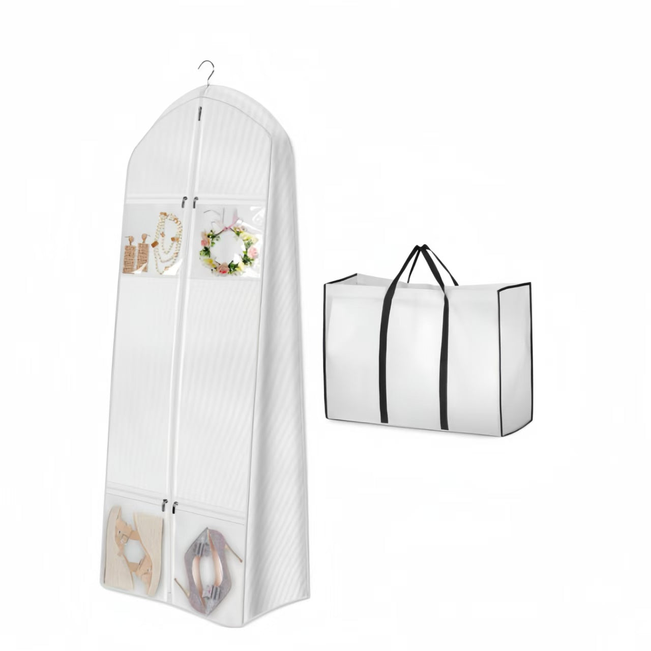 Bulk Portable White Wedding Dress Garment Bag with Bride Tote Bag Triangle Gown Bag Travel Wedding Dress Bag with Dress Carrier Wholesale