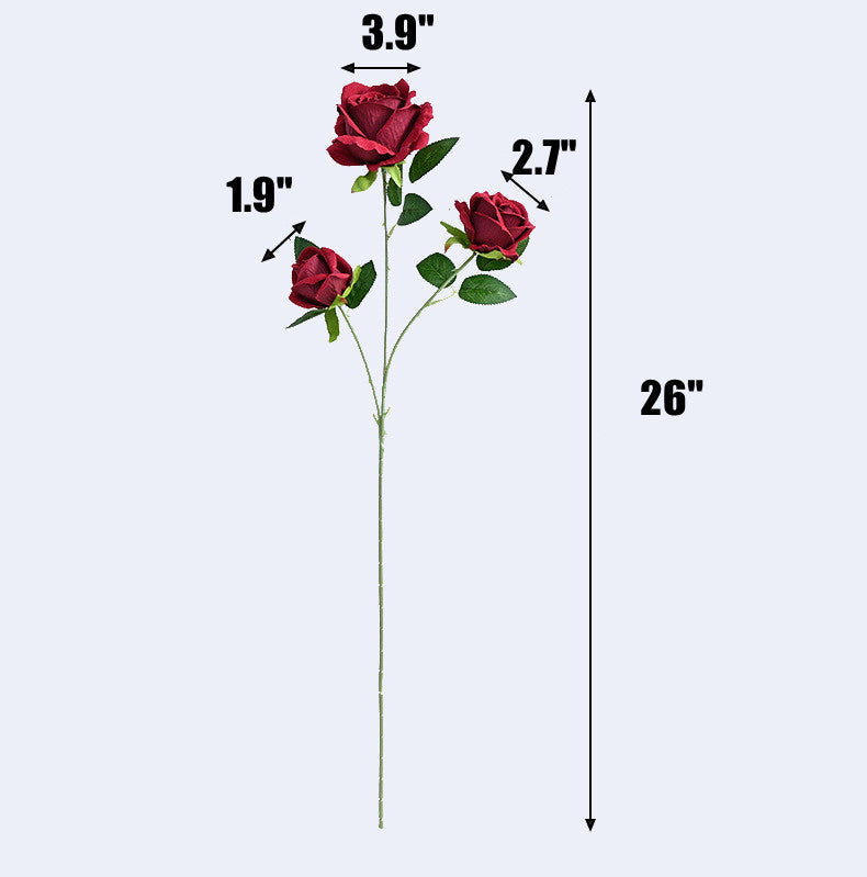 26 Inch Artificial Velvet Rose Spray Stems, 3 Heads, Bulk Quantity