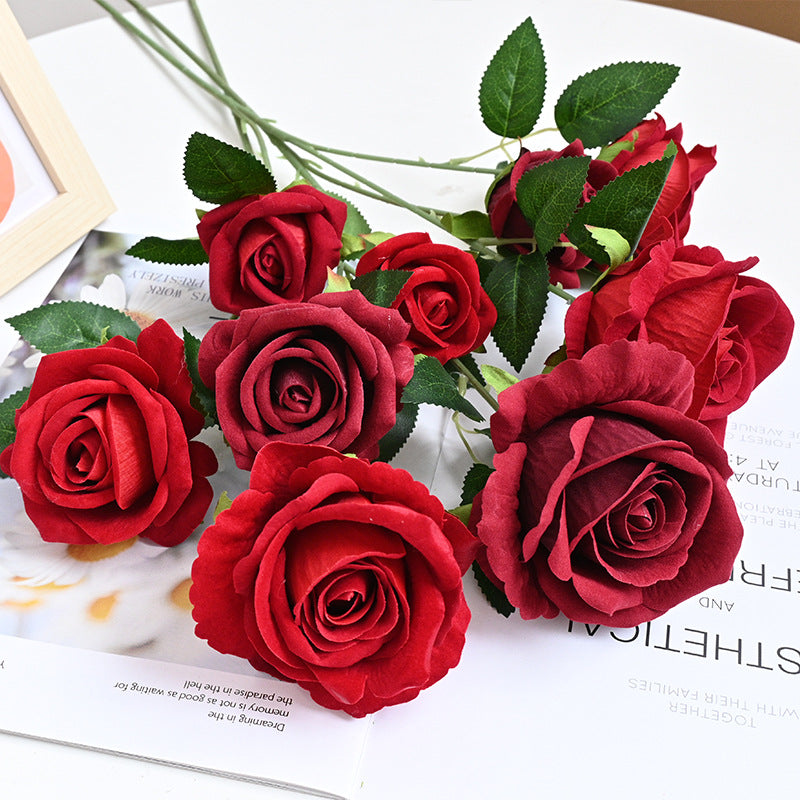26 Inch Artificial Velvet Rose Spray Stems, 3 Heads, Bulk Quantity