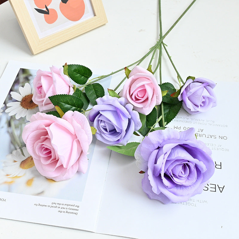 26 Inch Artificial Velvet Rose Spray Stems, 3 Heads, Bulk Quantity