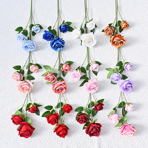 26 Inch Artificial Velvet Rose Spray Stems, 3 Heads, Bulk Quantity
