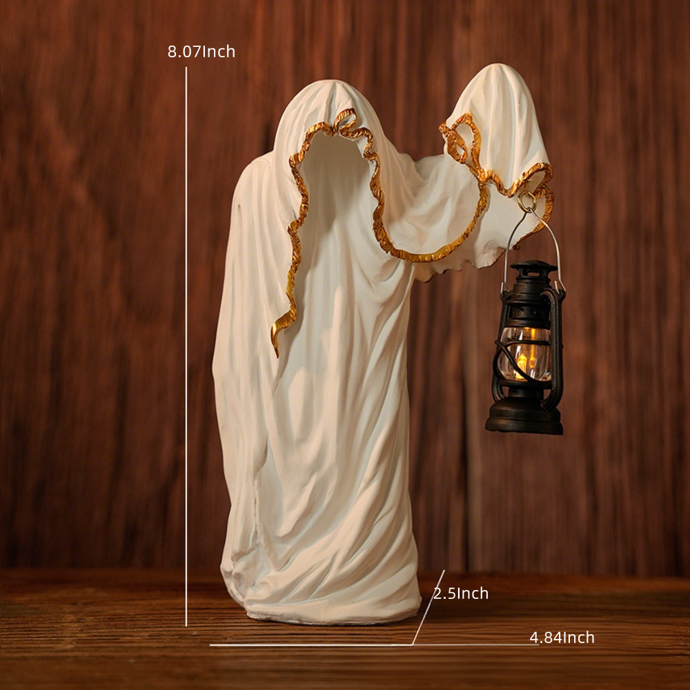 Halloween Ghost Wizard Lantern Decor - Gothic Mysterious Black Robe Figure Creative Decoration, Portable Handheld Lantern for Home, Party, Yard Display
