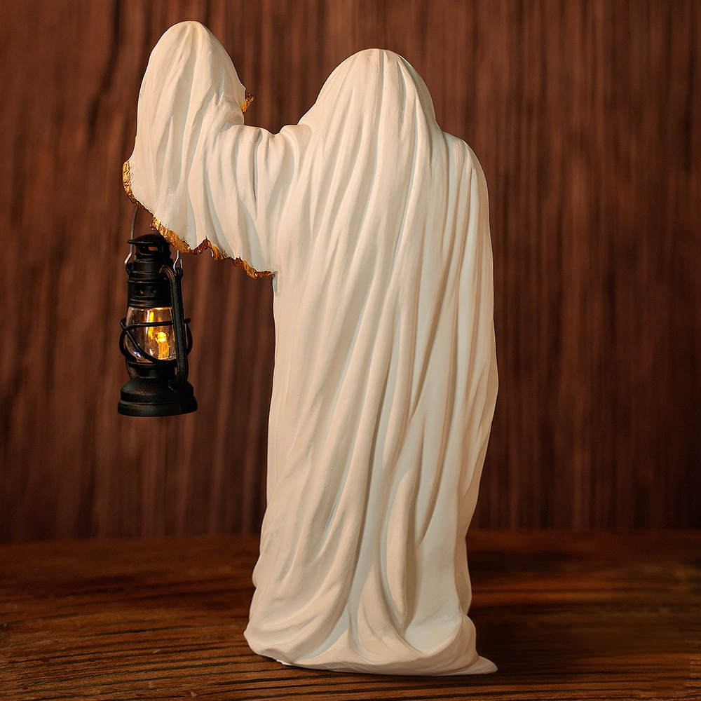 Halloween Ghost Wizard Lantern Decor - Gothic Mysterious Black Robe Figure Creative Decoration, Portable Handheld Lantern for Home, Party, Yard Display