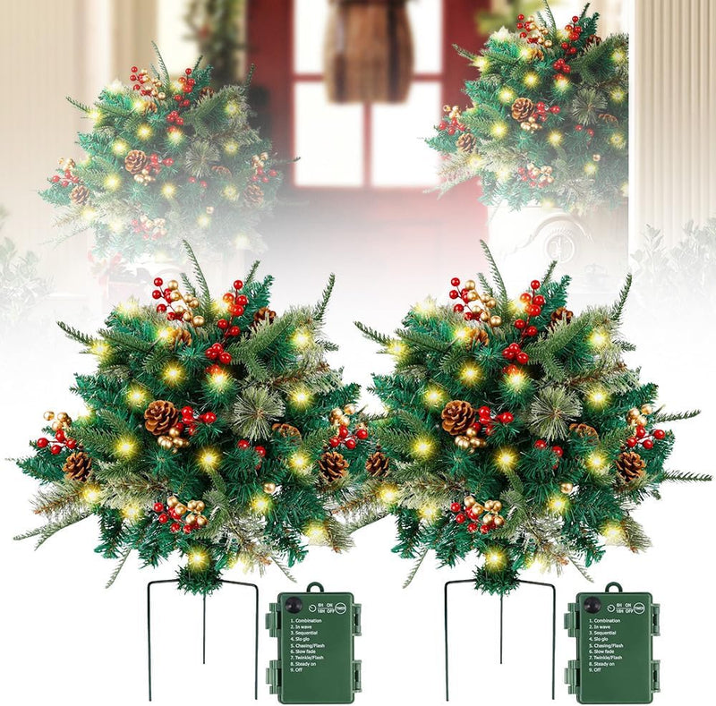 Lighted Artificial Christmas Urn Filler Bushes, Pre-lit, Outdoor, Bulk Quantity