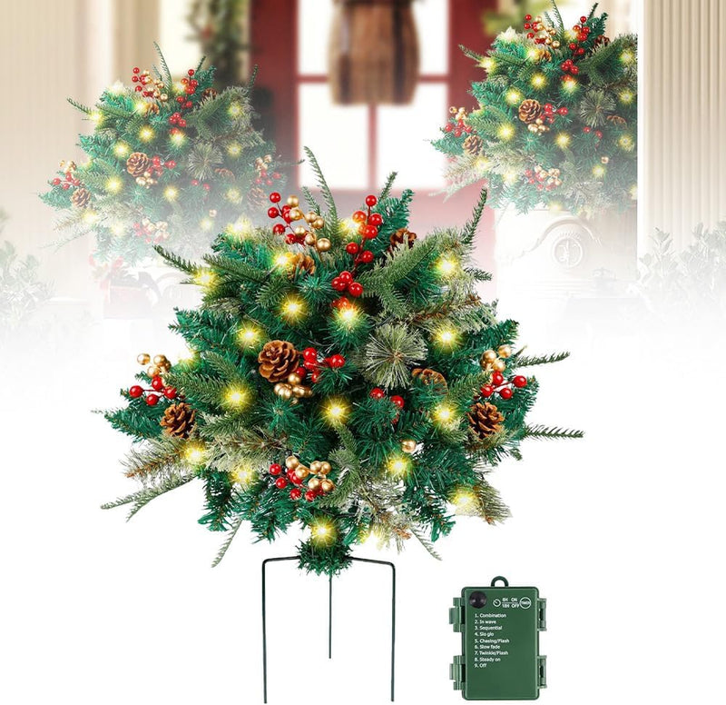 Lighted Artificial Christmas Urn Filler Bushes, Pre-lit, Outdoor, Bulk Quantity