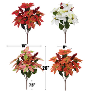 26 Inch Large Artificial Glitter Poinsettia Bouquet, 1 Stem, Retro Christmas Decor