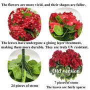 24 Stems Artificial Begonia Flowers, 16 Inch UV Resistant Silk Faux Plants for Hanging Baskets Patio Garden Decor