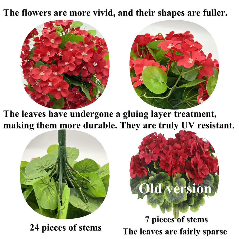 24 Stems Artificial Begonia Flowers, 16 Inch UV Resistant Silk Faux Plants for Hanging Baskets Patio Garden Decor