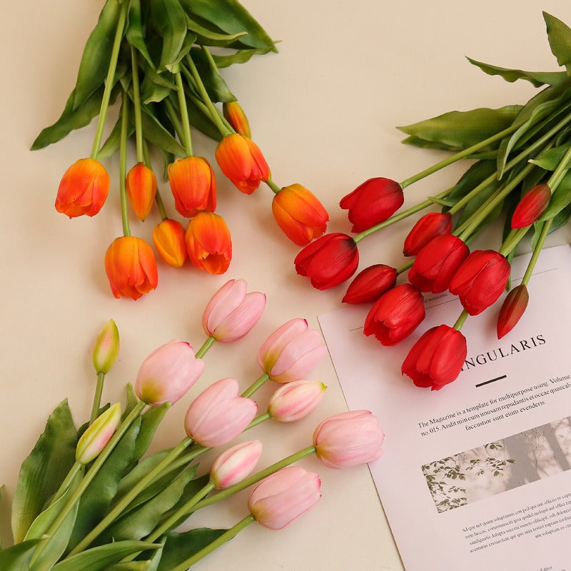 10 Pcs Artificial Tulip Bouquet 12 Inch Real Touch Latex Flowers Bulk Wholesale