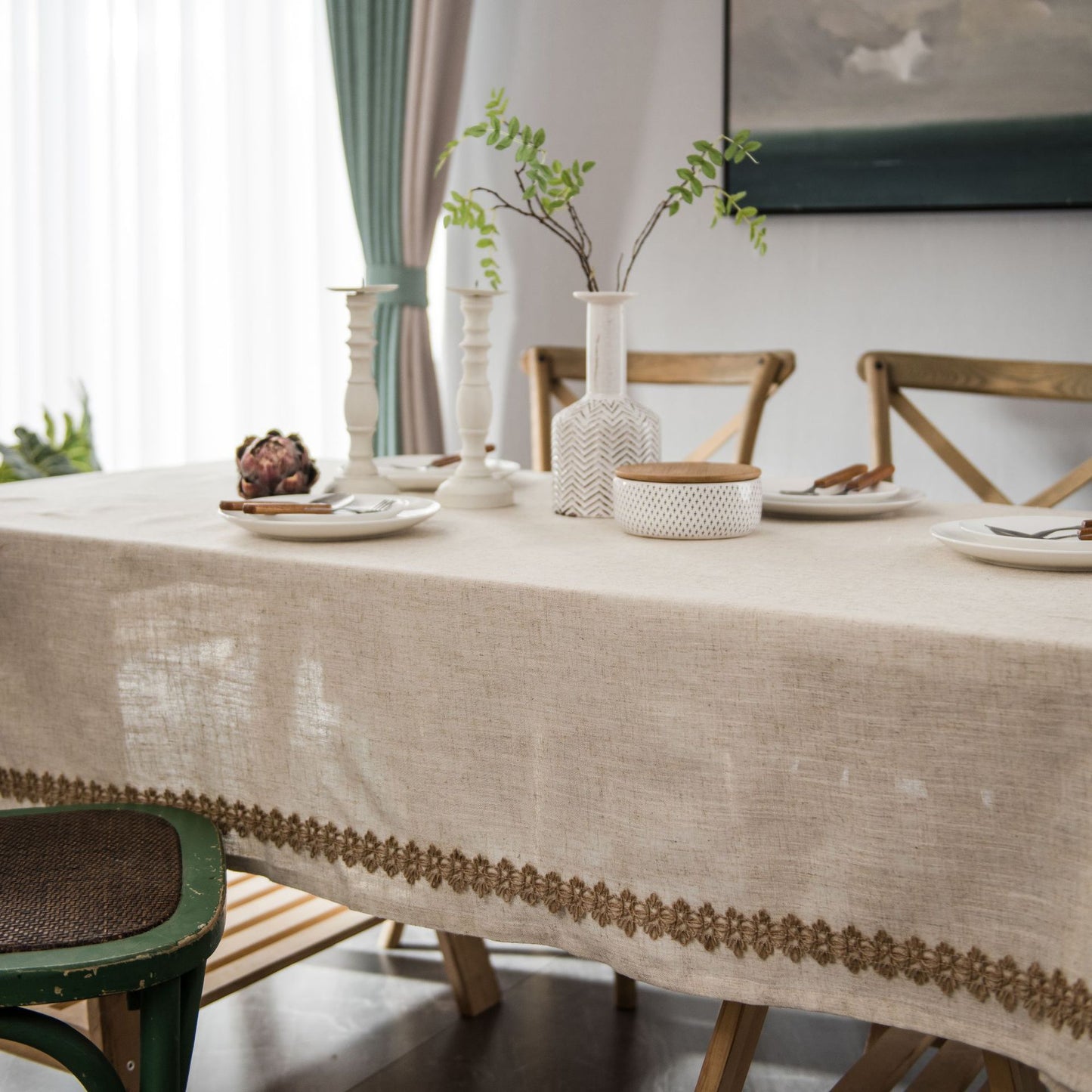 Bulk Khaki Linens Rope Lace Rectangular Tablecloth for Living Room Coffee Table Decor Wholesale